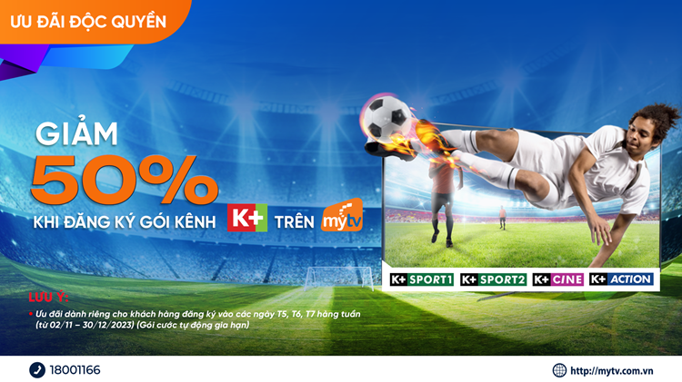 Truyền hình MyTV khuyến mại 50% gói kênh K+ addon